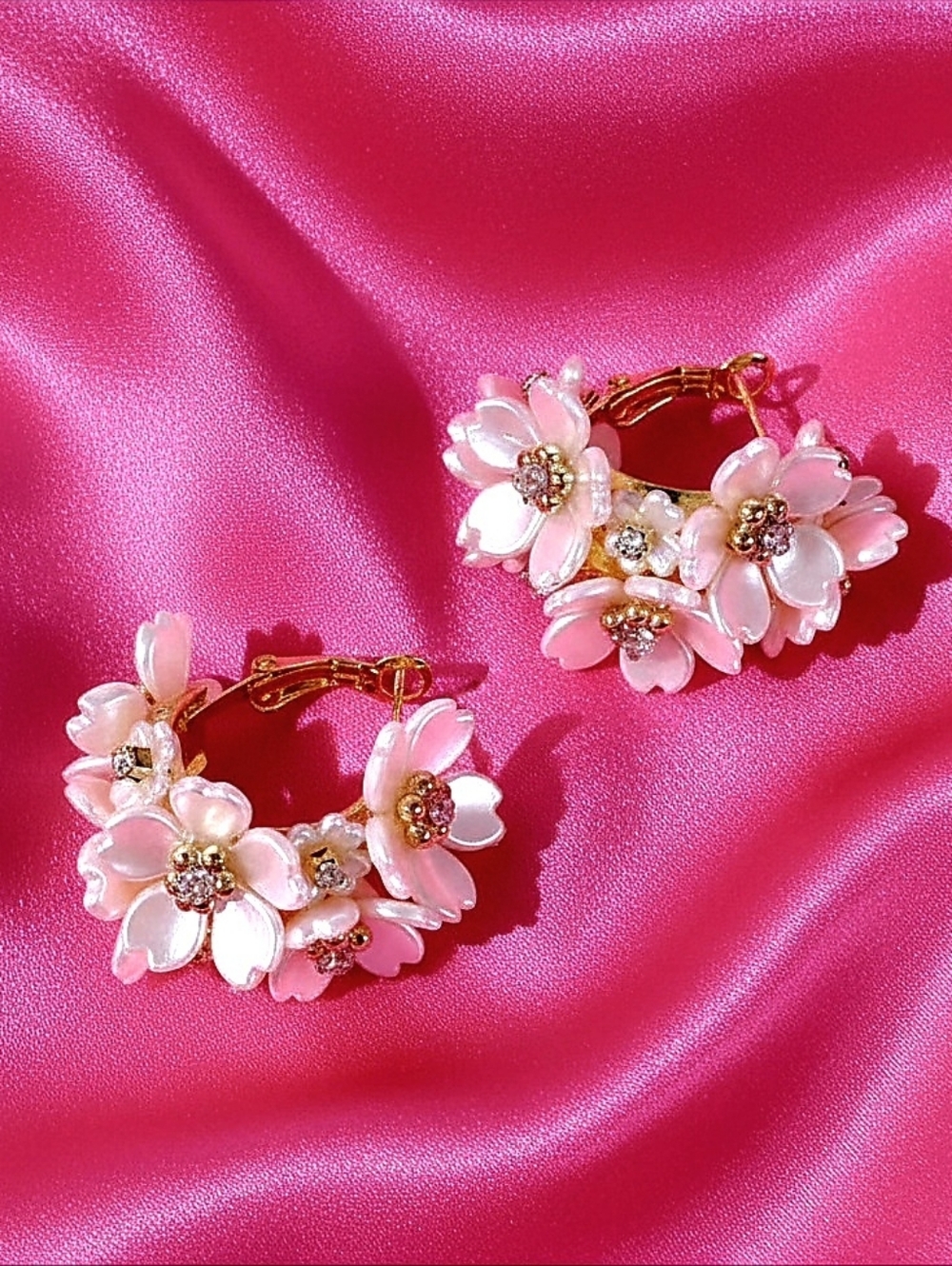 Floral Cluster Hoop Earrings - S925 Needle Women Jewelry